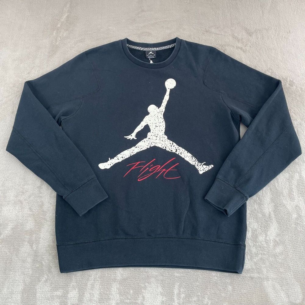 Nike Jordan Flight Sweatshirt Men Large Black JumpMan Logo Crew Long Sleeve‎